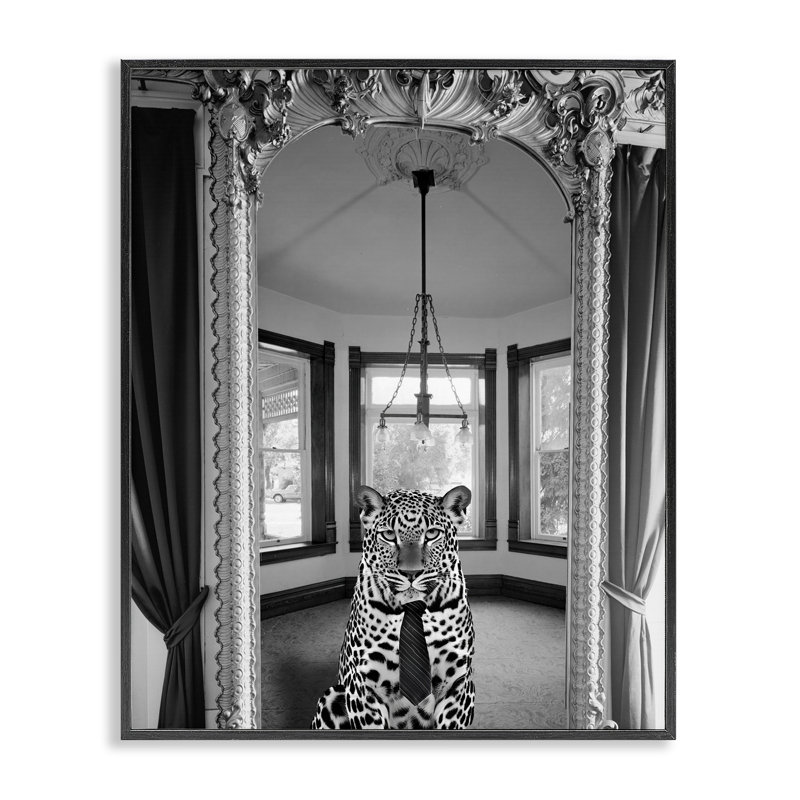 Art guirlande de guépard et ornement tendance, conception par Annabelle Hall, H 14 po x l 11 po, Giclée encadrée noir minuit