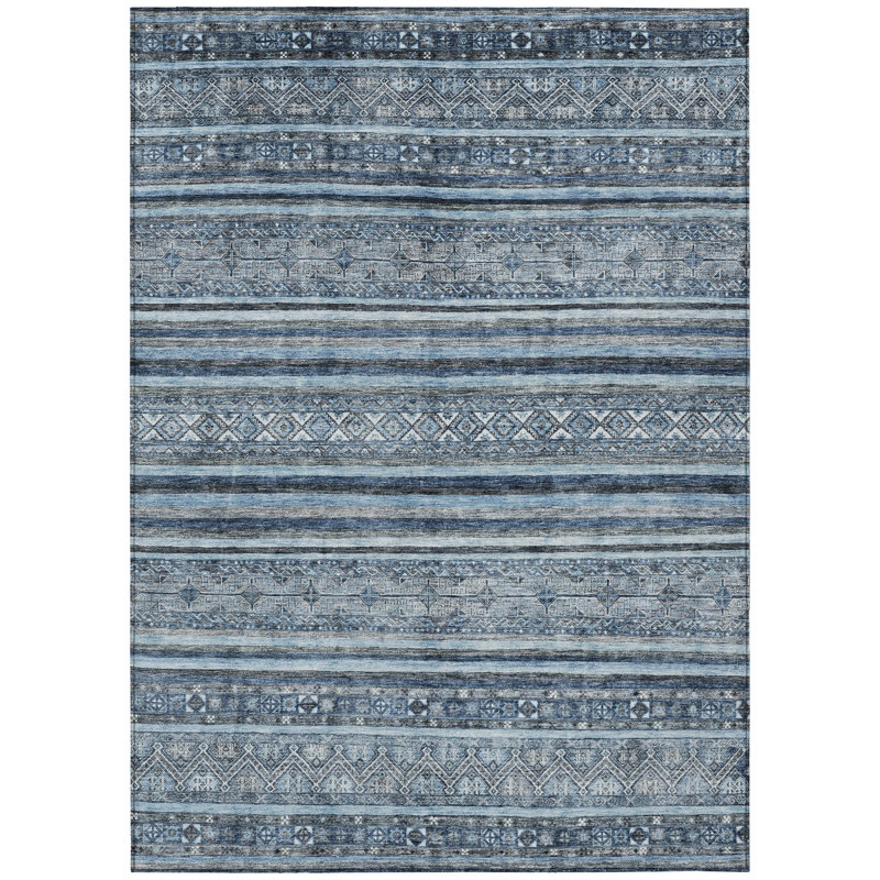 Zaraxa Blue Washable Indoor-Outdoor Rug - , 8' x 10'
