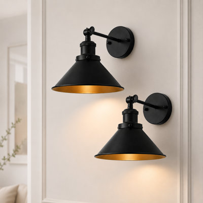 Matte Black Industrial Rechargeable Swing Arm Wall Sconces with Remote, RGB Dimming & Timer