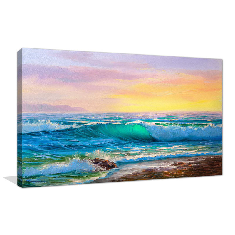 « torquoise vagues rose sky », reproduction d’impression sur toile tendue, H 18 po x l 30 po x P 1 po