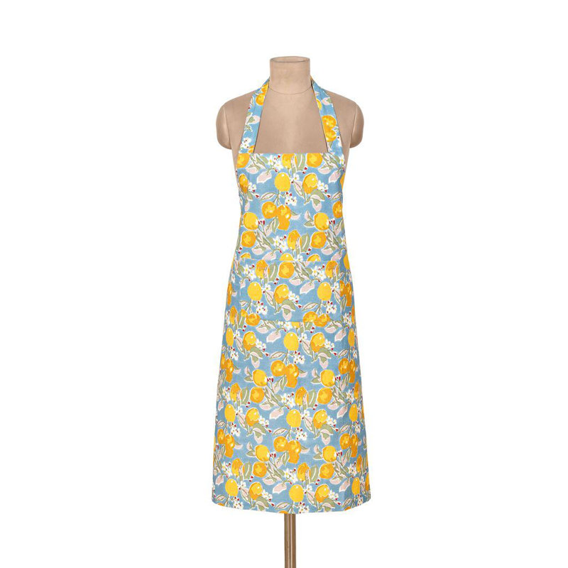 Floral Linen Bib Apron, Blue/Yellow