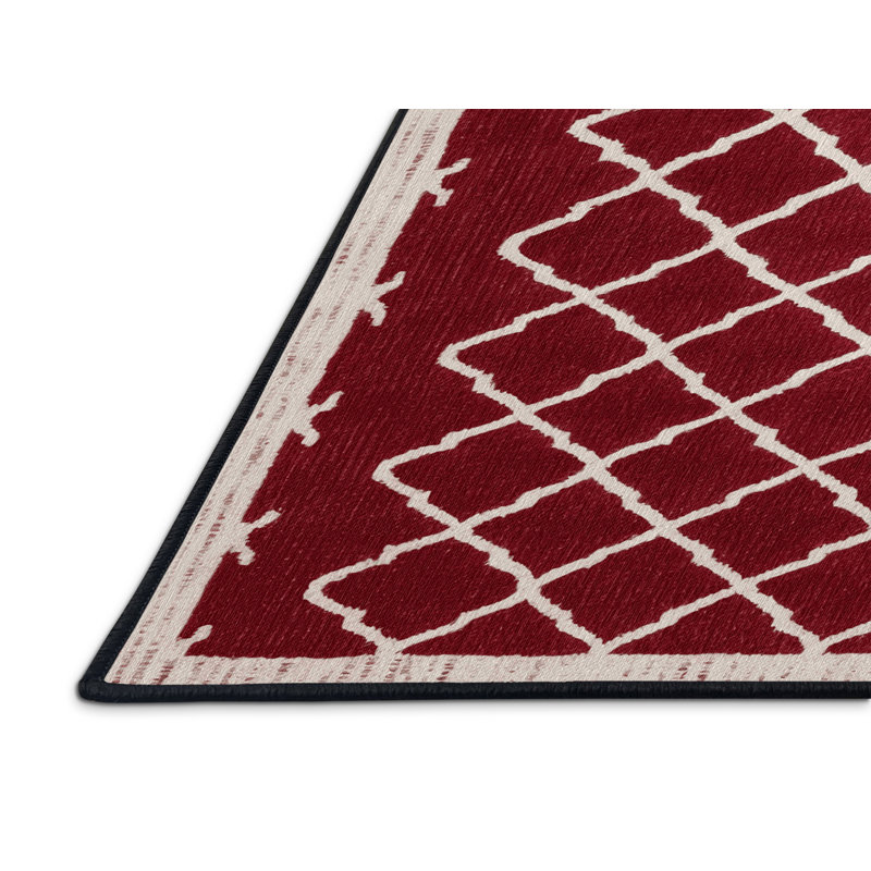 Tapis rouge en treillis lavable à la machine, Carré 5 pi