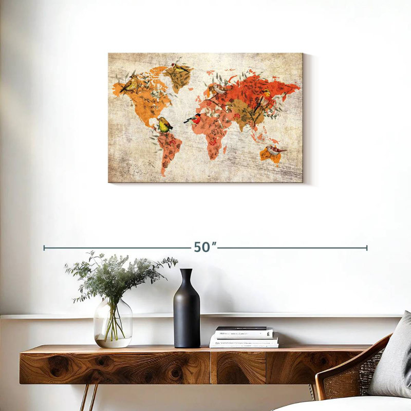 Carte du monde des oiseaux d'automne Aliaz, H 20 po x l 30 po
