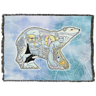 Ours polaire Pure Country Weavers Totem Spiral Animal - Sue Coccia jeté en coton - fabriqué aux États-Unis (54 x 72)