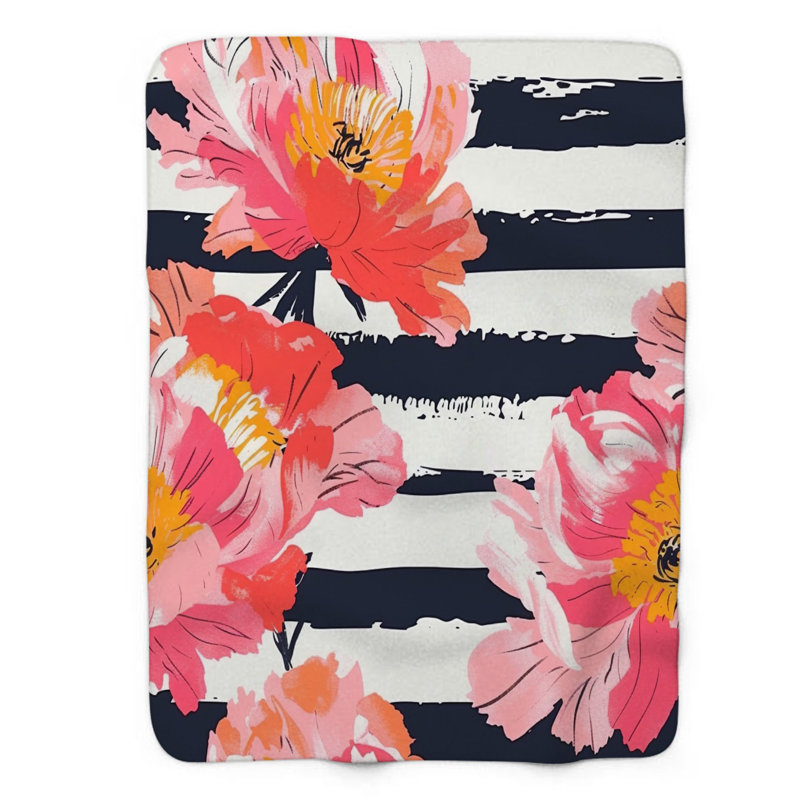 Striped Peony Art - 1 pièce Sherpa Premium, Grand lit