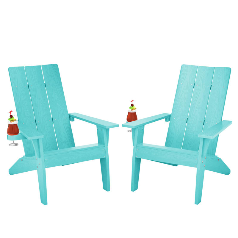 Modern All Weather Outdoor HIPS Plastic/Resin Adirondack Chair Fire Pit Chairs Oversized Patio Chair With Cup Holder(Two SETS)
