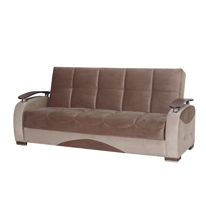 Canapé-lit rembourré convertible avec rangement, Brun