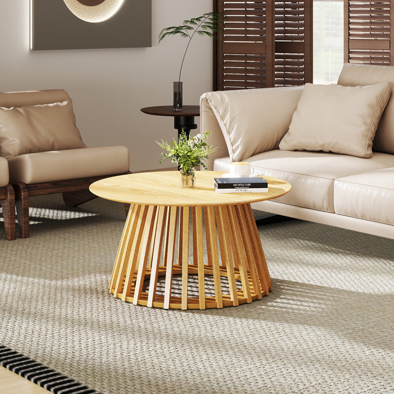 Solid Wood Base Single Coffee Table Round Coffee Table Modern Tea Table For Living Room, Nature