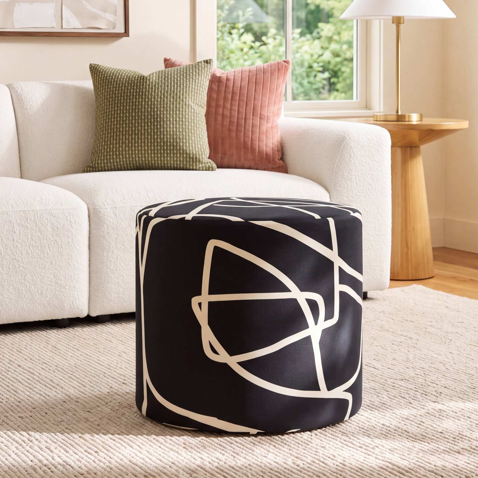 Orlando Upholstered Ottoman, Black Cotton