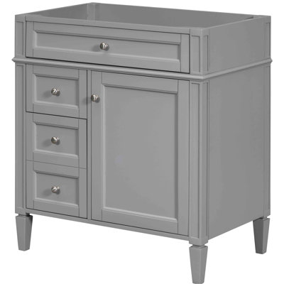 Meuble-lavabo de salle de bain 30 po sans lavabo supérieur, 3 tiroirs, tiroir basculant, organisateur de porte d'armoire, tablette réglable, glissières de tiroir en métal lisse, poignée texturée, design moderne, gris, bois massif et planche