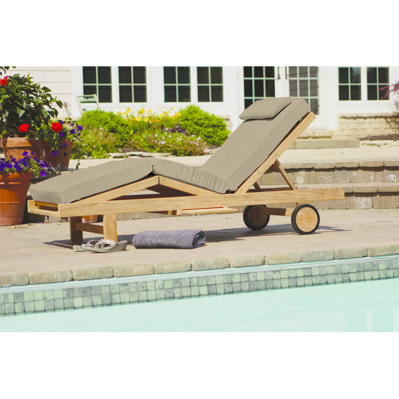 Quincy Outdoor Teak Chaise Lounge, Spectrum Sand Sunbrella® Plainweave