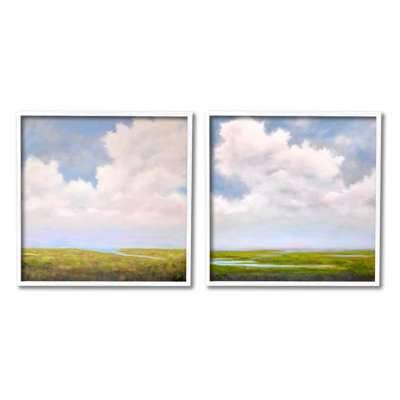 «Panoramic Clouds over Bay» par Catherine Andersen - Ensemble de 2 peintures sur bois
