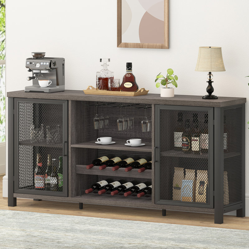 55'' Bar Cabinet, Dark Gray Oak/Black
