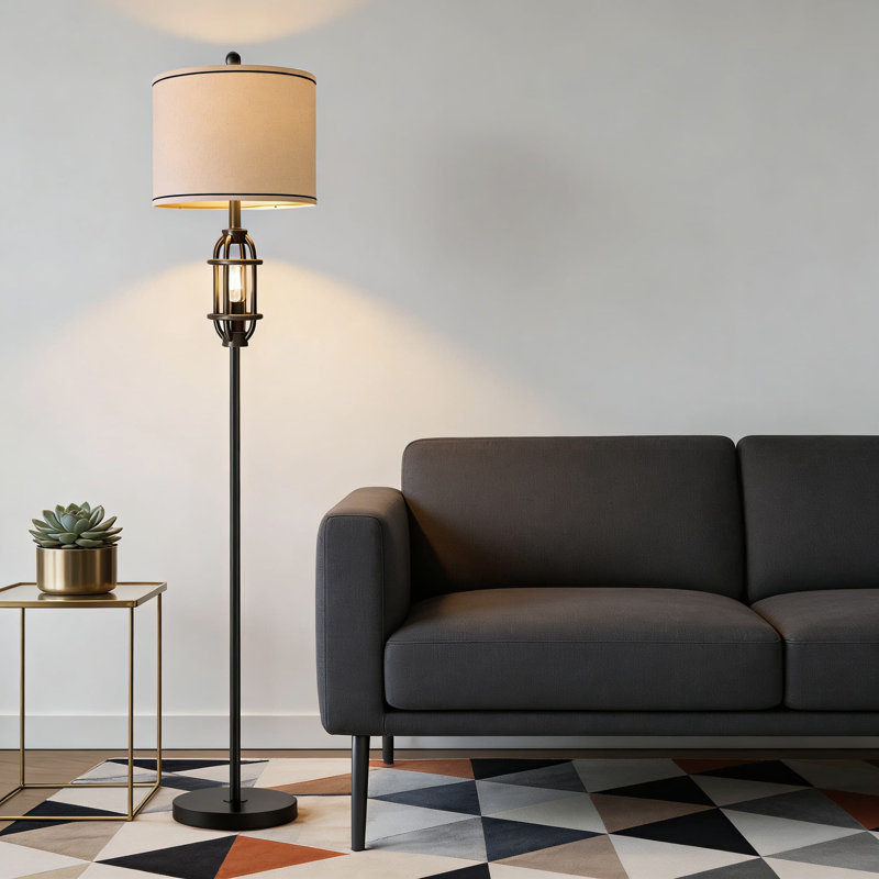 Lampe sur pied industrielle moderne avec double éclairage et abat-jour en lin - Lampe sur pied réglable pour le salon, la chambre à coucher ou la lampe de lecture de bureau
