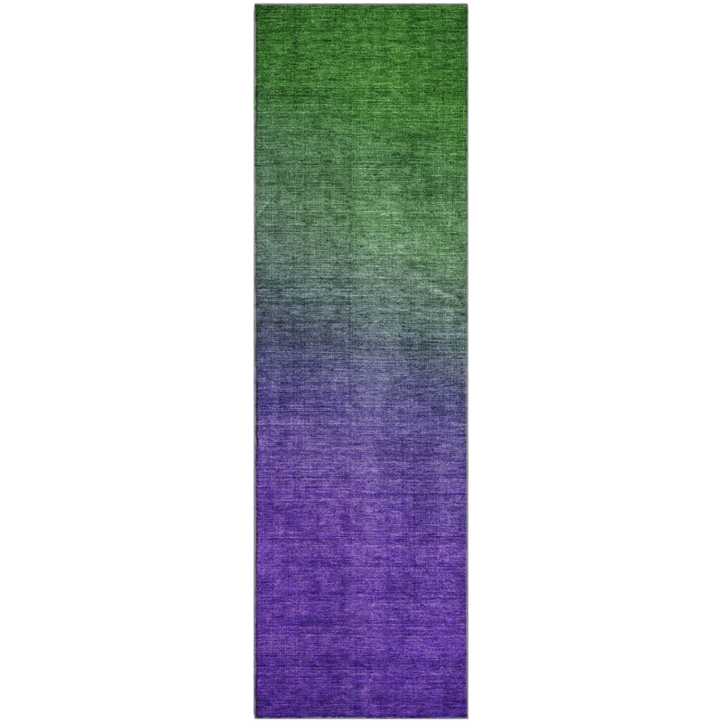 Premium Machine Washable Cerrito AMF587 Green Rug, Runner 2'3" x 7'6"