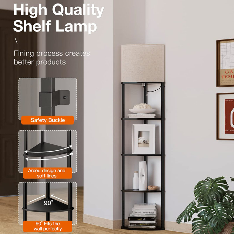 5-Tier Shelf Floor Lamp Display, Black