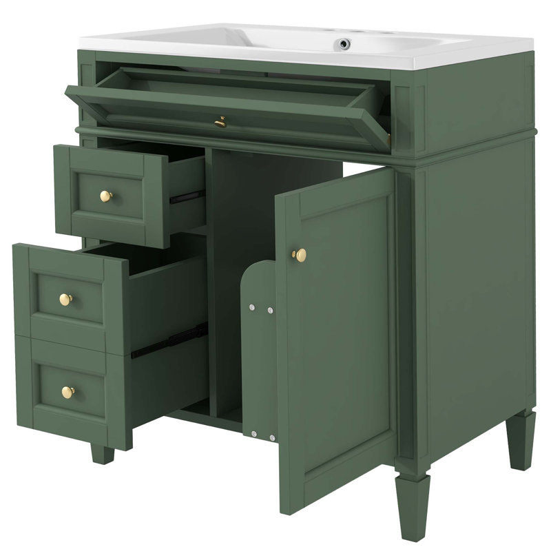 Ensemble de meuble-lavabo à une cuve moderne avec tiroirs et armoire à miroir Modern, Vert