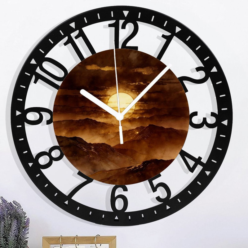 Horloge murale ronde en fer 10 po avec mouvement à quartz silencieux, chiffres arabes, impression UV, Brun doré foncé