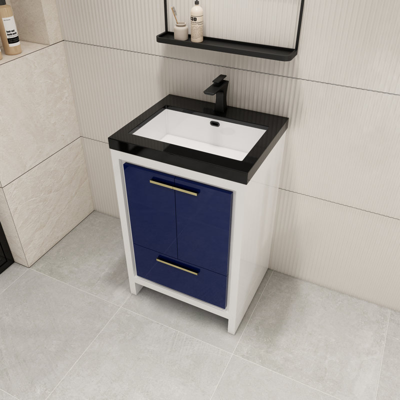Ensemble de meuble-lavabo simple 24 po Aneko, Bleu nuit ultrabrillant
