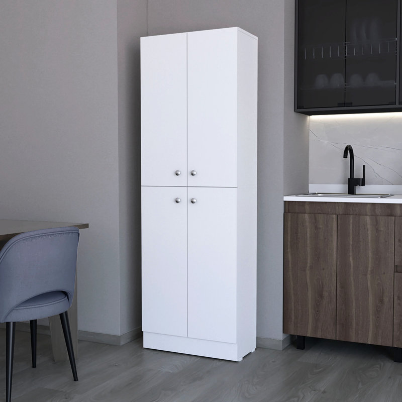 Élégant garde-manger blanc avec 5 tablettes pour le rangement de la salle d'étude, Blanc