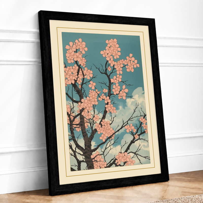 Moonlit Cherry Blossom Japandi - Print, A2 - 59.4 x 42.0 cm, Black