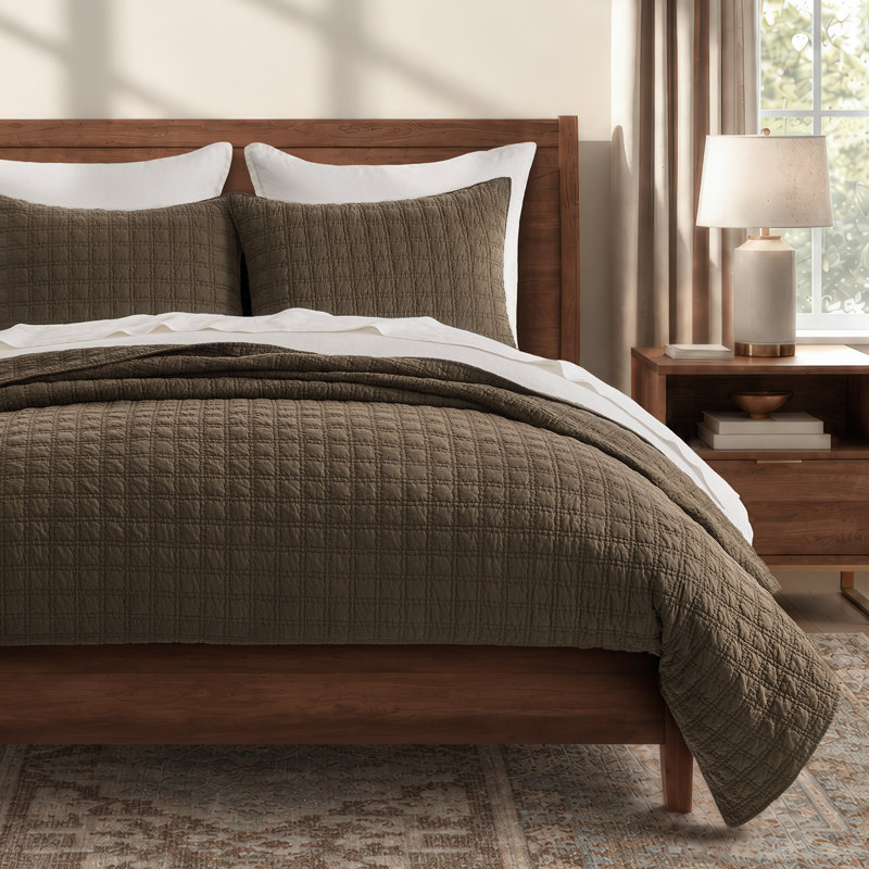 EverGrace 100% Cotton Pick-Stitch Quilt Set, Cocoa Brown, King/Cal King (110" X 92")