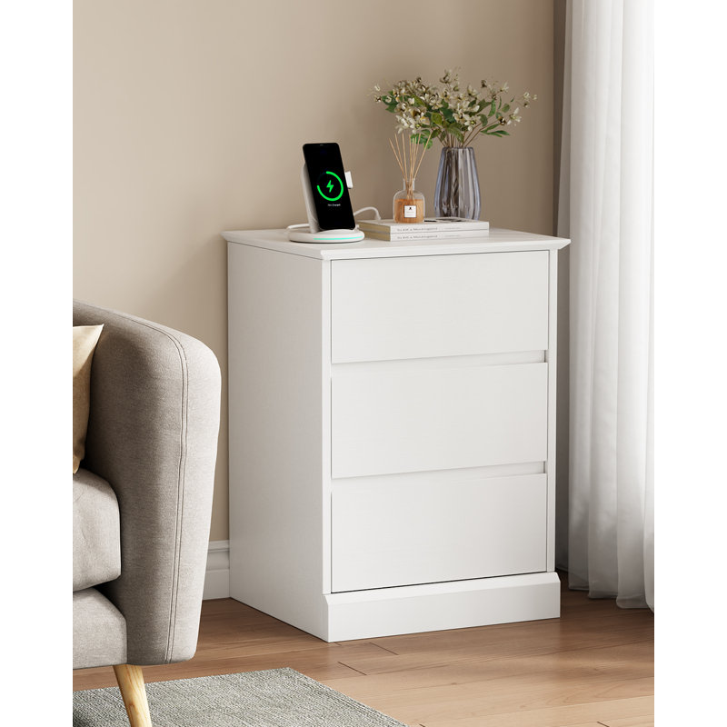 Table de chevet 3 tiroirs avec station de charge Dornisha, Blanc, Individuel