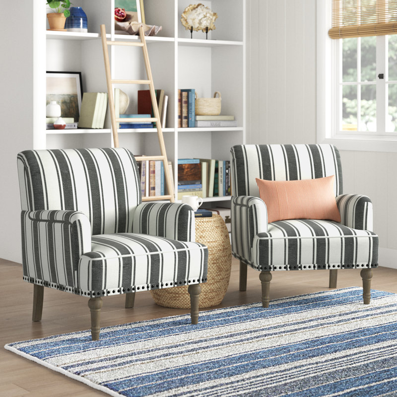 Fauteuil l 28,7 po Arching avec pieds en bois massif et garniture cloutée, Noir