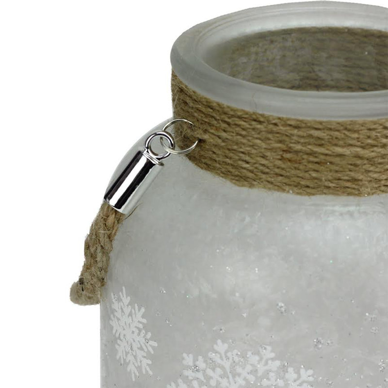 Lanterne décorative avec poignée en flocon de neige avec poignée 6,25 "White Iced