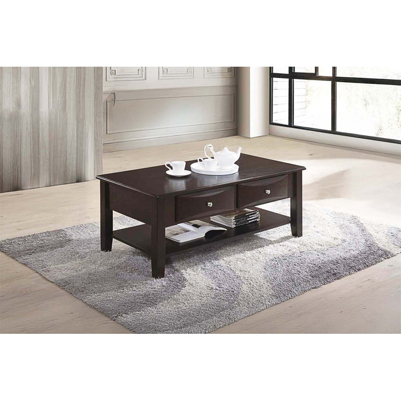 Ensemble de tables d'appoint 4 pièces au fini espresso avec table basse et console 2X Tables de bout avec tiroirs classiques en bois