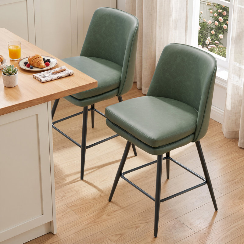 PU Leather Upholstered Swivel Counter Height Bar Stools with Backrest for Kitchen Island, Green, 2