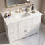 Meuble-lavabo simple de 122 cm (48 po) avec lavabo et dosseret intégrés en surface solide, armoire de rangement à 7 tiroirs, portes à fermeture amortie, style traditionnel autoportant, assemblage requis-787191794