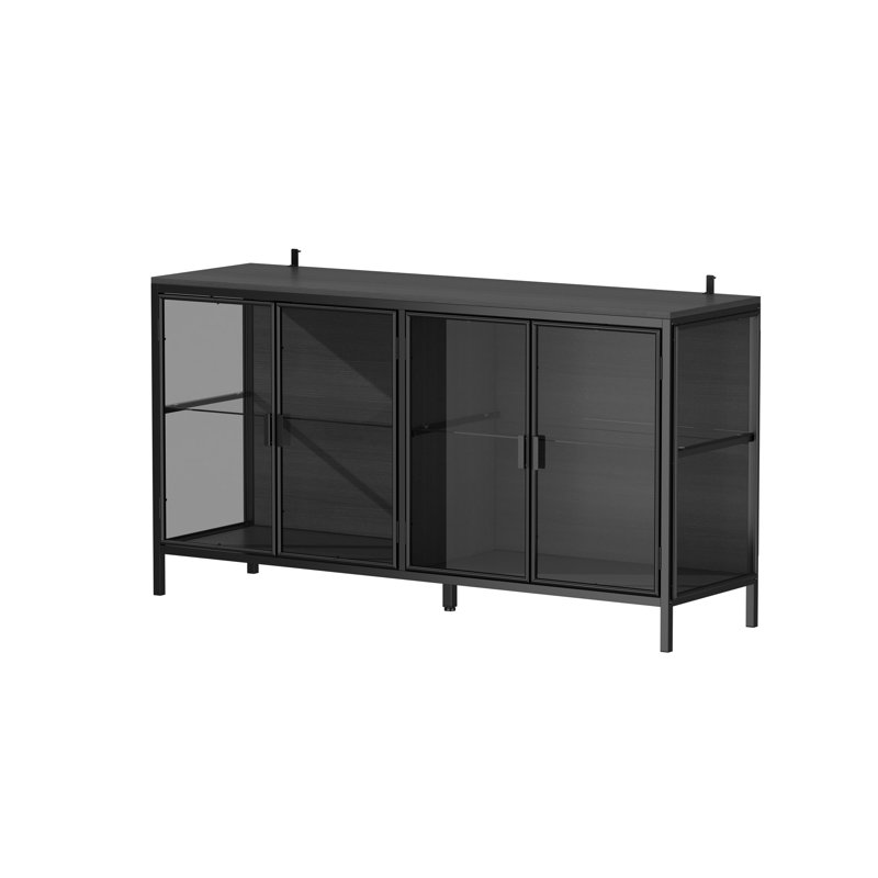 Aydee 55'' W Sideboard With Glass Doors And Led Lights, Black