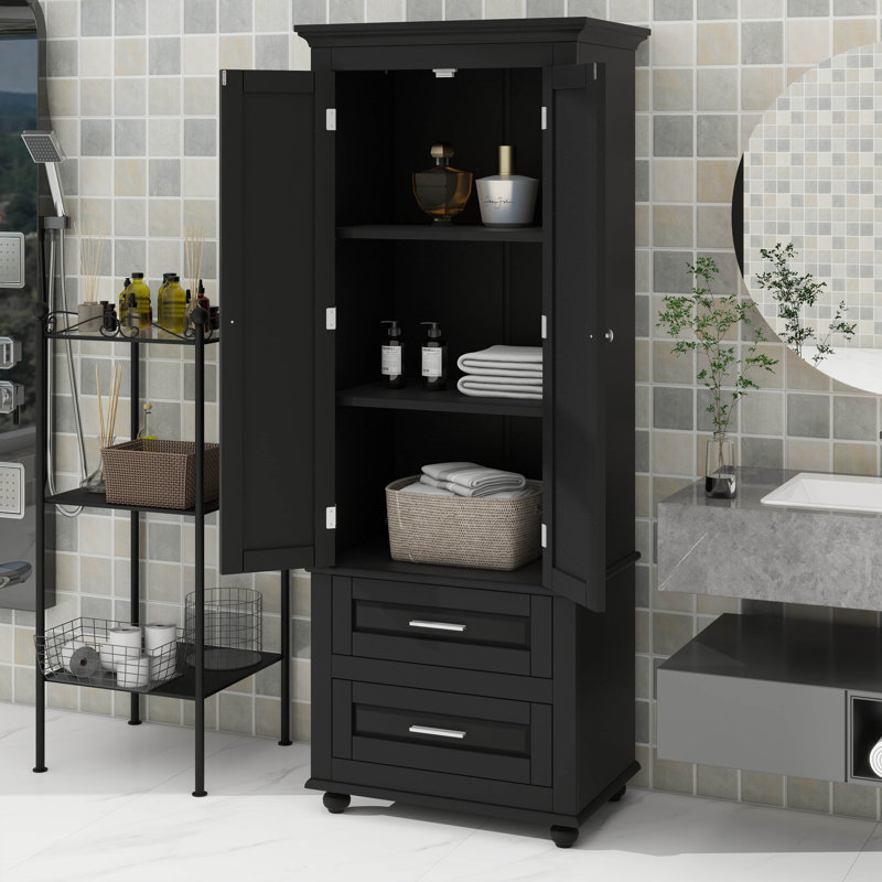 Grande armoire de rangement avec deux tiroirs pratiques, Noir