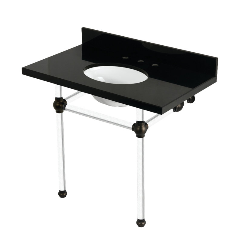 Kingston Brass Templeton 36-Inch Black Granite Console Sink with Acrylic Legs (8-Inch, 3-Hole), Oil Rubbed Bronze
