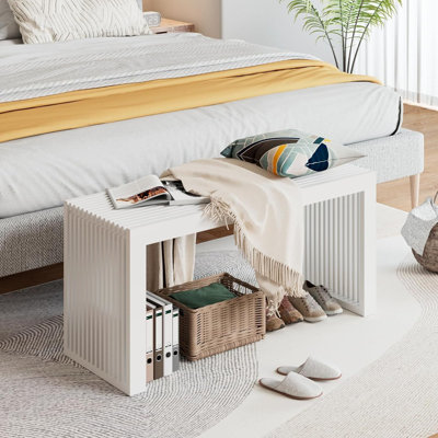 Solid Bamboo Dining Stool, 35 Inches, Farmhouse Style Design, Can Be Used As An Entryway Shoe Rack Stool, Suitable For Living Room, Bathroom And Other by Latitude Run