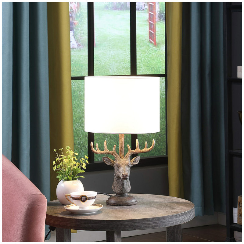 18" In Stag Elk Deer Bust Rustic Gray Polyresin Table Lamp