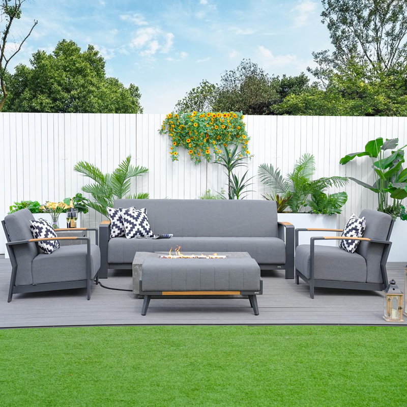 Kisan 7 - Person Patio Conversation Set with Cushions, Gray
