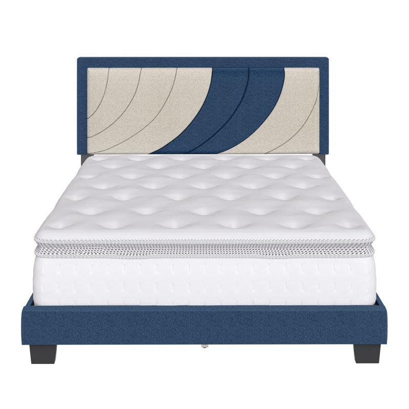 Lit plateforme tapissier Sleep Head, Bleu / blanc, Simple