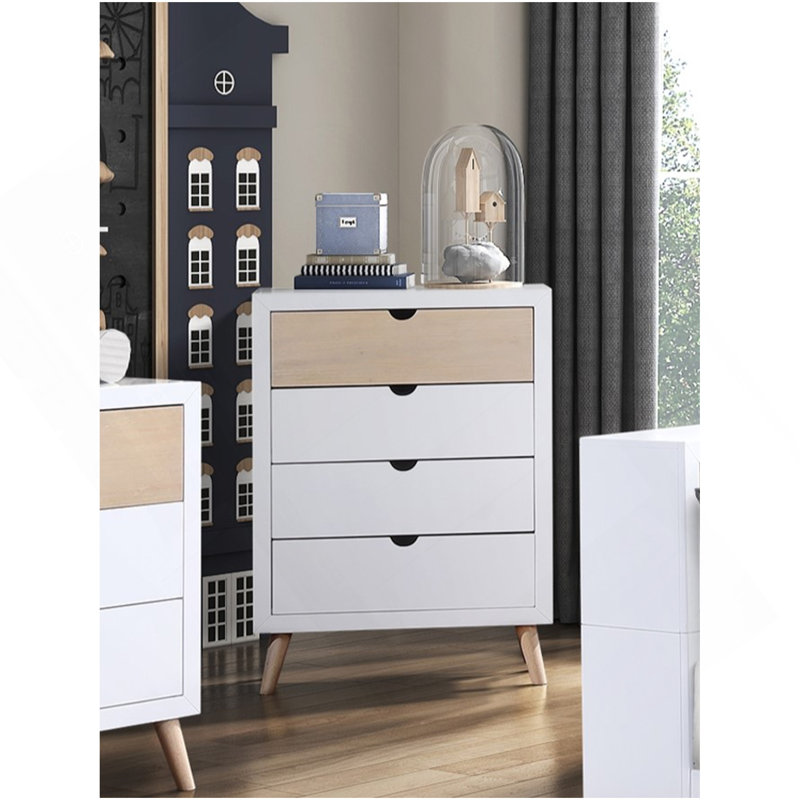 Commode de chambre blanche et naturelle avec tiroirs de rangement