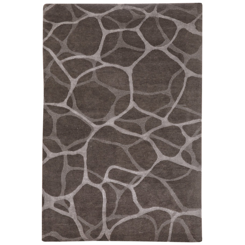 Tapis gris / bleu clair en laine noué à la main Abstract, Rectangle 4 pi x 6 pi