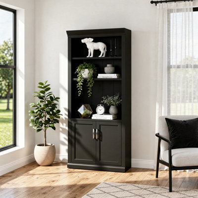 Abby Modern Wood Lower Doors Bookcase - Black