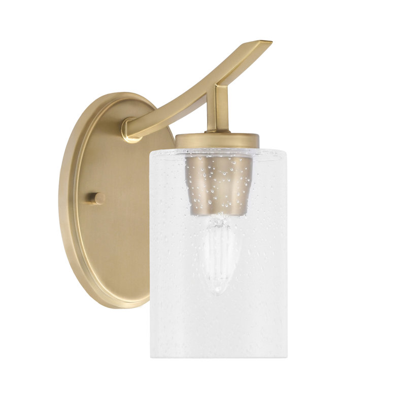 Kurve Wall Sconce With 4" Bubble Glass, Brass, Clear