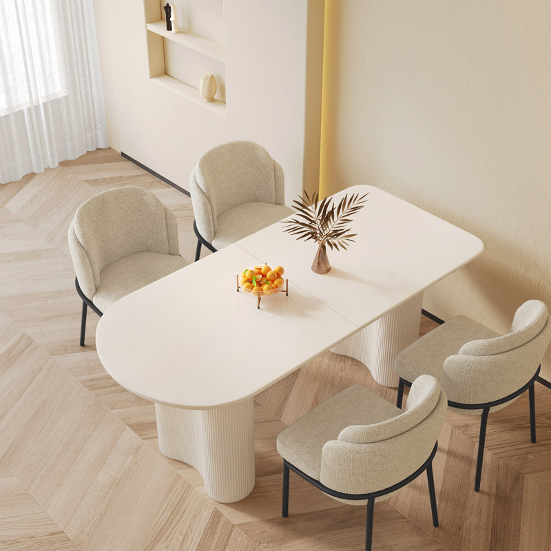 Pearlena 55.11" Modern Rectangle Cream White Dining Table Set with 4 Chairs for Kitchen, Bar, Living Room