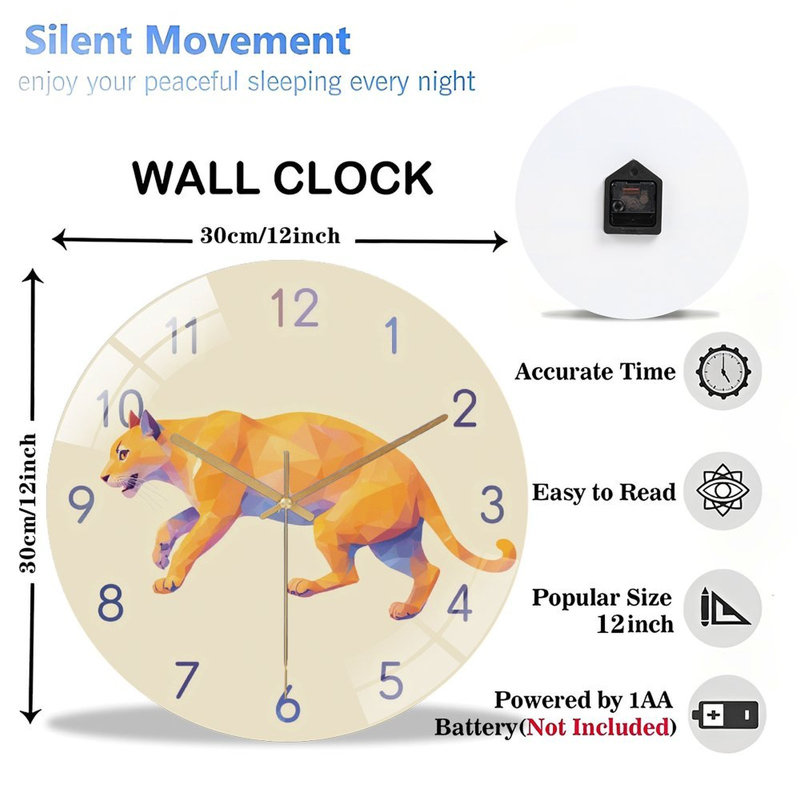 Horloge murale chat avec motif coloré et art numérique - horloge murale 12 po