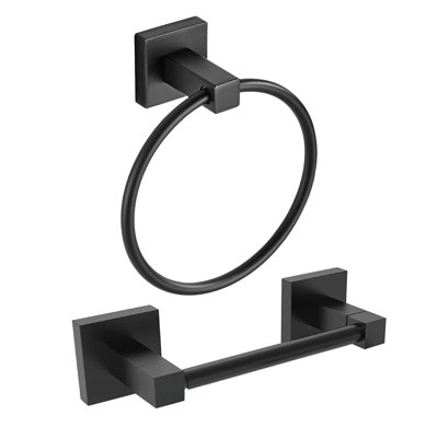 Ensemble de quincaillerie de salle de bain 2 pièces avec porte-papier hygiénique, anneau de serviette et accessoires de bain fixés au mur en noir mat