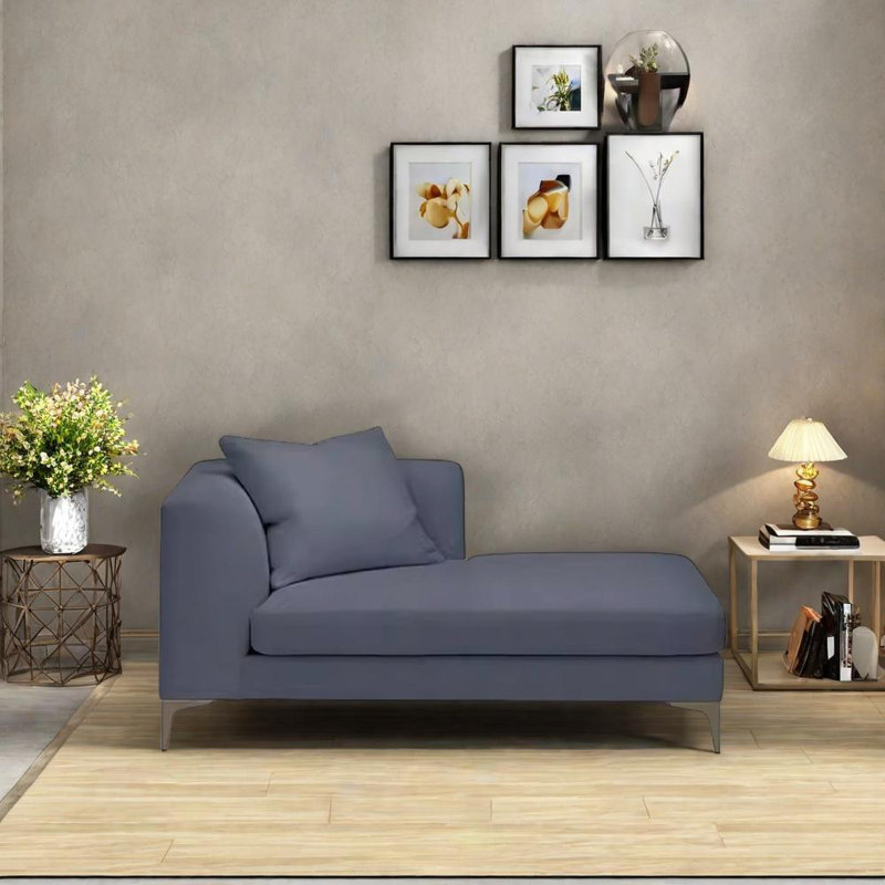 Chaise longue en coton et lin, Face à la gauche, Bleu marine
