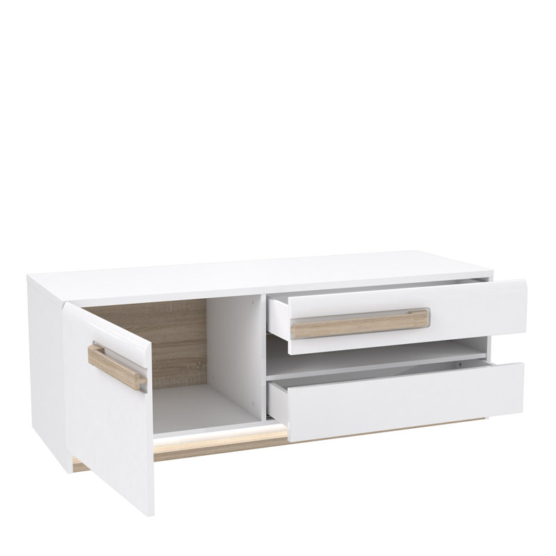 Attention Unfinished TV Stand, Oak/White, 35cm H x 160 cm W x 60 cm D
