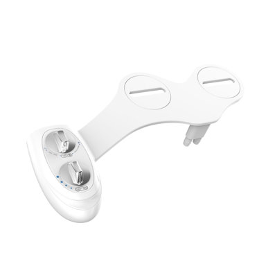 White Dual Nozzle Bidet Attachment with Silver Knob Handles for Two-Piece Toilets