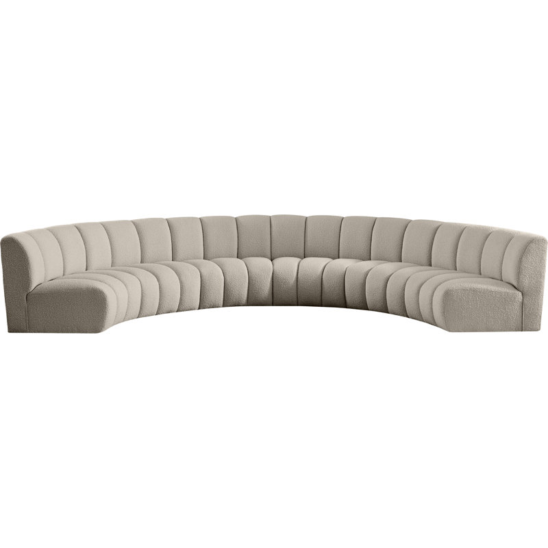 Izen Upholstered Curved Sectional Symmetrical, Brown Boucle Fabric